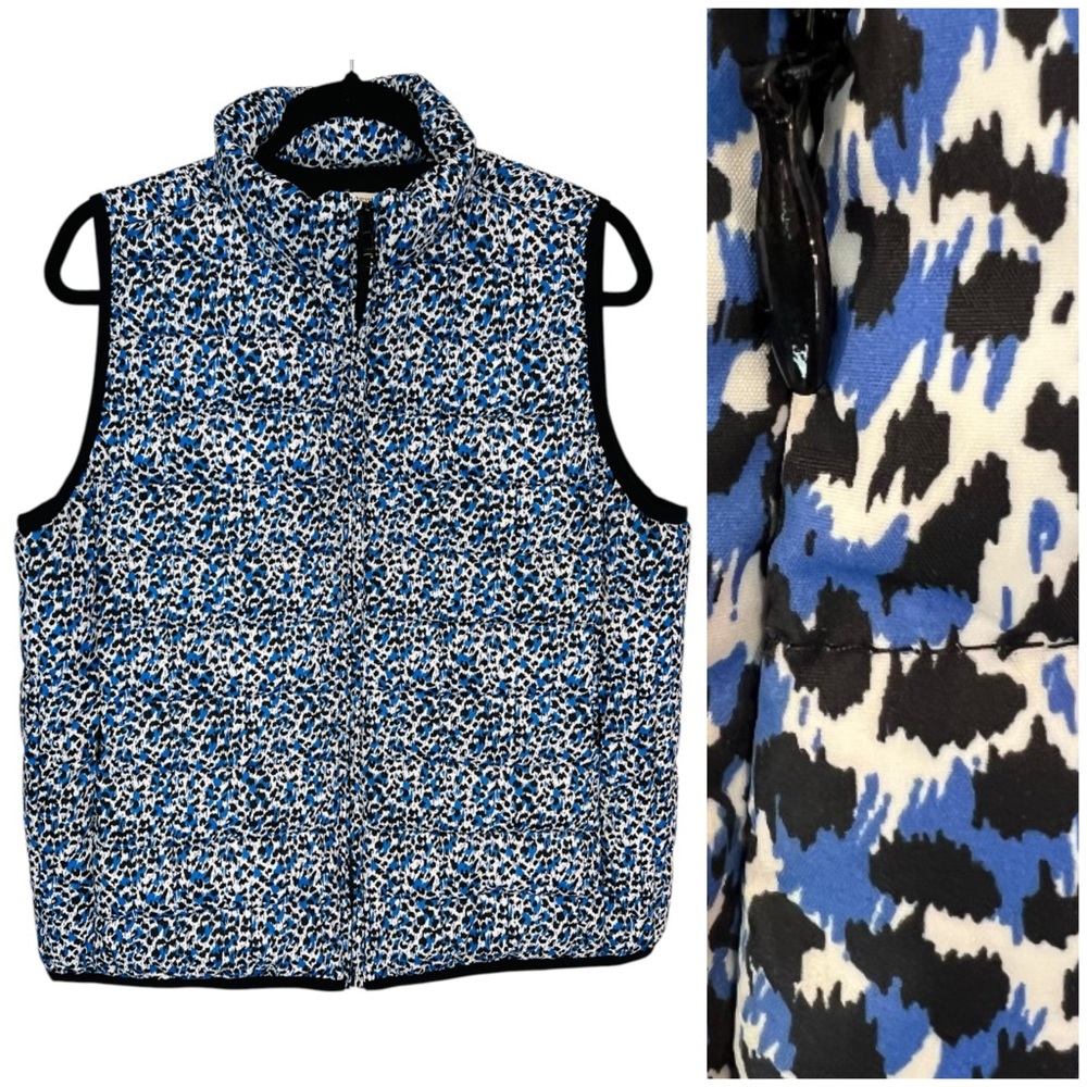 J. Crew Printed Puffer Vest Blue Animal print cheetah Size Large